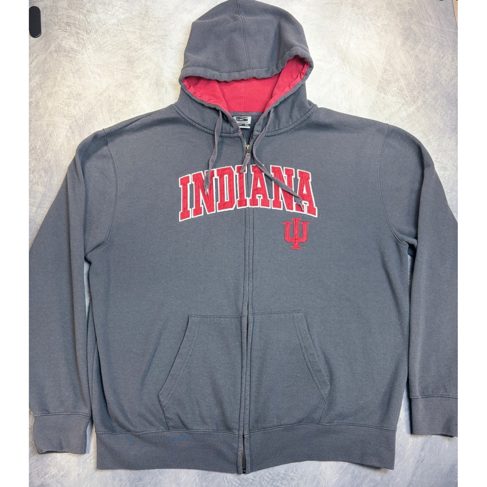 Stadium Athletics Indiana University‎ Hoosiers Full Zip Hoodie Gray Red XXL